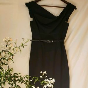 Black Halo 'Jackie' Belted Gabardine Sheath Dress